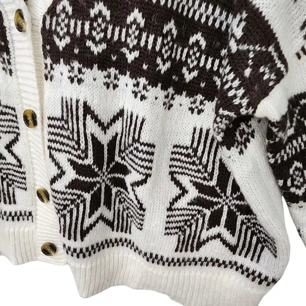 LANE BRYANT WOMENS CARDIGAN SWEATER FAIR ISLE BEIGE WESTERN BOHO PLUS 22 24 2XL